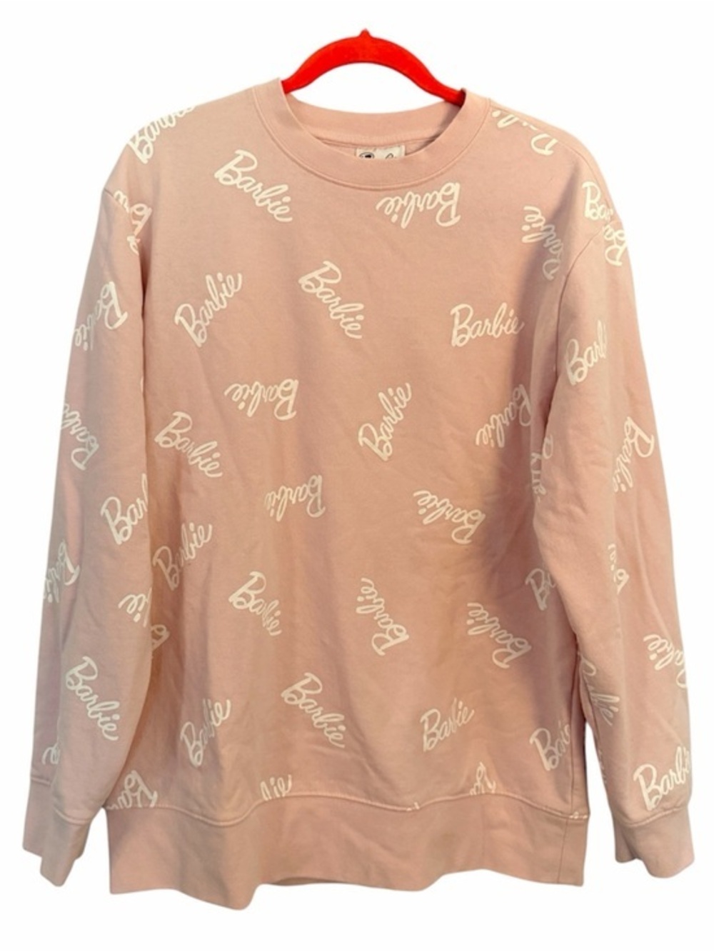 BARBIE M Mattel Official Licensed Repeat Logo Oversized Sweatshirt Pink Blush